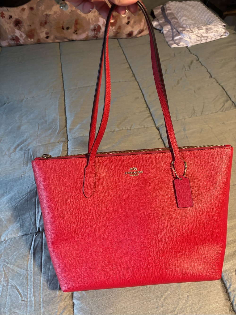 Coach Medium Red Leather Zip-Top Tote